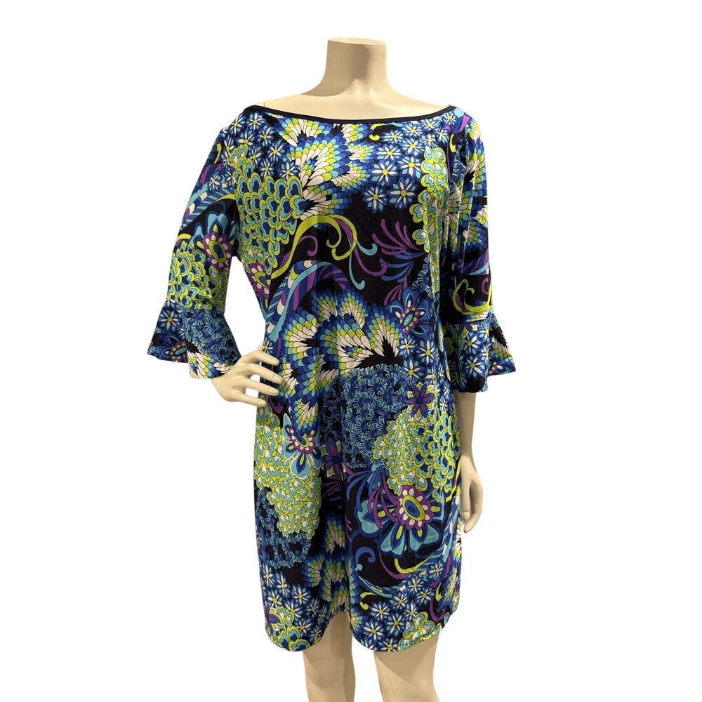 NWT Tara Grinna Palermo Dress Boat Neck Bell Sleeve Peacock Paisley XL